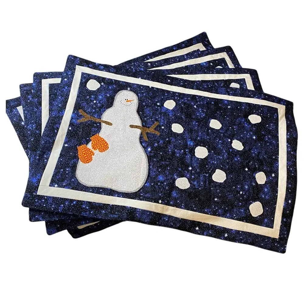 Set of 4 Handmade Vintage Tapestry Snowman Christmas Placemats